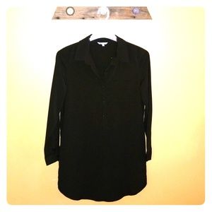 Silky long sleeve black shirt dress